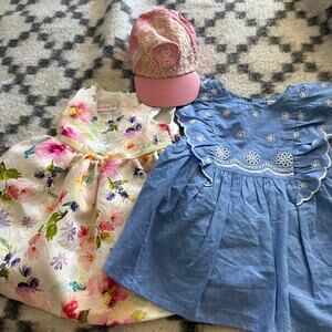 Infant Girls Lot 3 12M Bonnie Baby Dress Cat & Jack NWT Hat‎ Summer Outfit Set